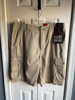 Unionbay Young Mens Khaki Surf Vintage Cargo Shorts Cotton Size 36 NWT